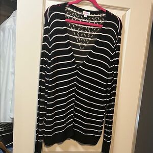 LuLaRoe XL Black and White Striped Cardigan